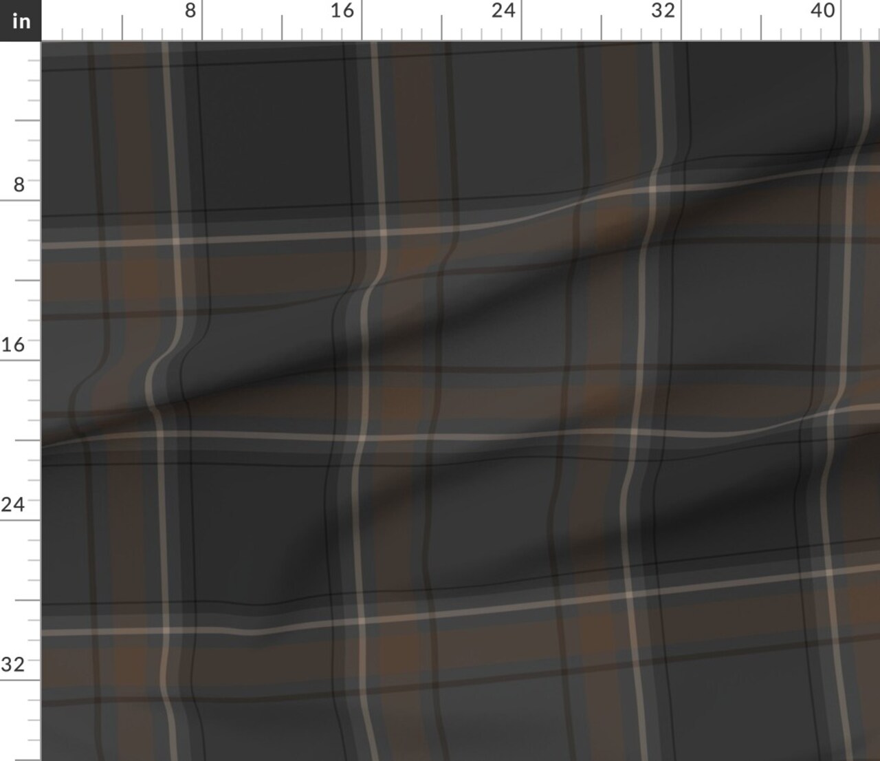 Vintage Brown Plaid Retro Grey Librarian Witchy Grey Tartan Brown Check Dark Academia Large Scale Custom Printed Fabric by Spoonflower Various Fabrics by the Yard or Fat Quarter